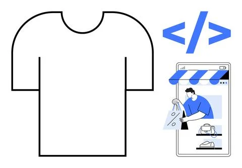 E-commerce Shopping with Coding Elements Online Retail and Clothing Store R.. Stock-Illustration