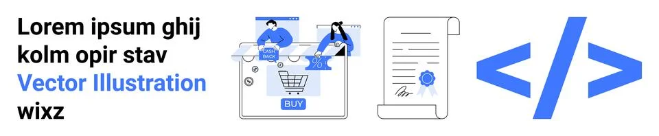 E-commerce Shopping Concept with Coding and Documents Abstract Stock Illustration