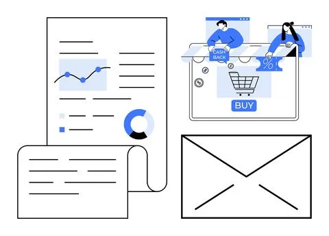 E-commerce Shopping, Data Analysis, and Email Communication Elements for On.. Stock Illustration