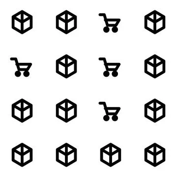 E-commerce shopping digital interface icons featuring cube boxes and transp.. Stock Illustration