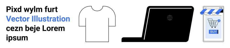 E-commerce Shopping Elements T-shirt, Laptop, Mobile App with Shopping Cart Stock Illustration