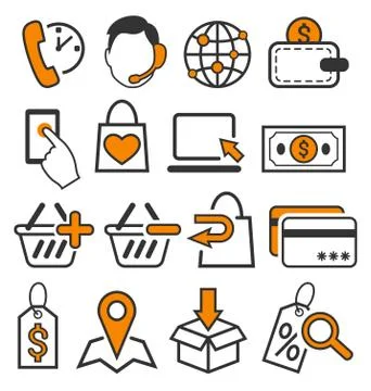E-commerce Shopping Flat Icons Signs Collection Isolated on Whit Stock Illustration