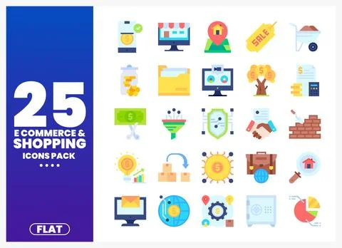 E-commerce Shopping Flat Icons Pack with Business Elements Stock Illustration