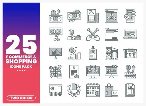 E-commerce shopping icons pack presented on white background Stock Illustration