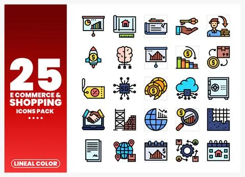 E-commerce Shopping icons pack with lineal color style. offering graphical .. Stock Illustration