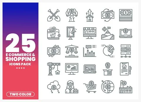 E-commerce Shopping Icons Pack. Two Color Set Stock Illustration