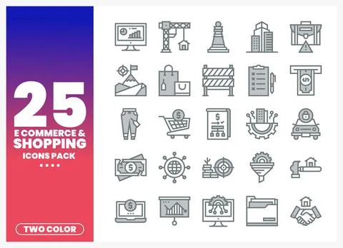 E-commerce Shopping Icons Pack. two-color set on gradient background. busin.. Stock Illustration