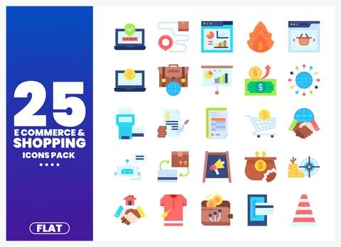 E-commerce Shopping Icons Pack in Flat Design Stock Illustration