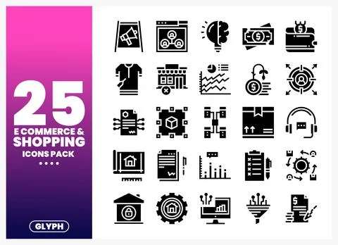 E-commerce Shopping Icons Pack with Glyph Design Иллюстрация
