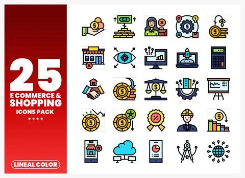 E-commerce Shopping Icons Pack A collection of lineal color icons represent.. Stock Illustration