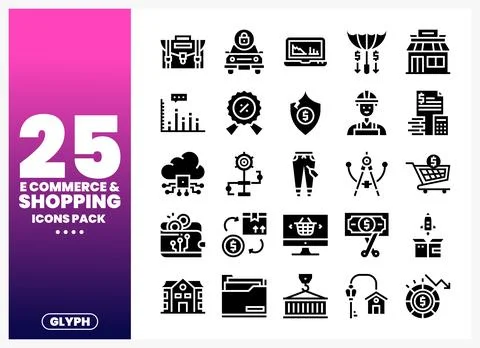 E-commerce Shopping Icons Pack with Gradient Background Stock Illustration