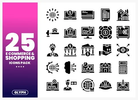 E-commerce Shopping Icons Pack with business and financial symbols Stock Illustration