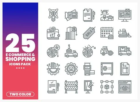 E-commerce Shopping Icons Pack with Two-Color Graphics Stock Illustration