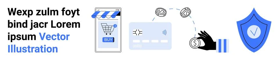 E-commerce Shopping Mobile Interface with Payment and Security Concepts Stock Illustration