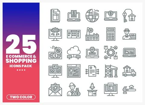 E-commerce shopping two-color icons pack on white background Stock Illustration