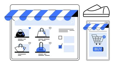 E-Commerce Shopping Website with Desktop and Mobile Interface Stock Illustration