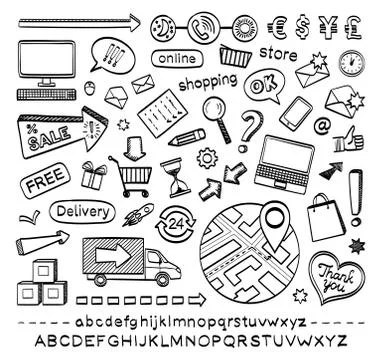 E-commerce sketch icons . Illustrazione stock