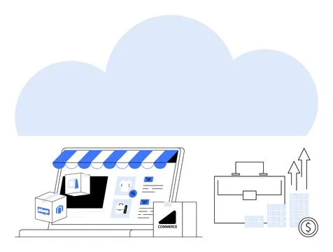 E-commerce Solutions with Cloud Integration and Business Growth Representatio Stock Illustration