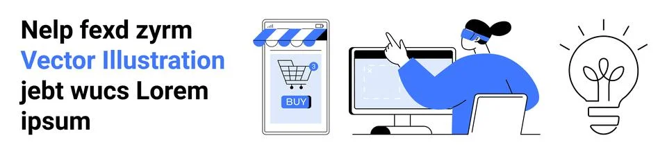 E-commerce Solutions Expert Analyzing Data with Iconography and Lightbulb 스톡 일러스트