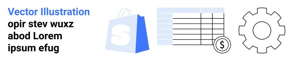 E-commerce Solutions with Graphical Data Representation and Settings Gear Stock Illustration