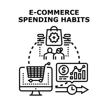 E commerce spending habits and online purchasing evolution Stock Illustration