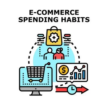 E commerce spending habits and online purchasing evolution Stock Illustration