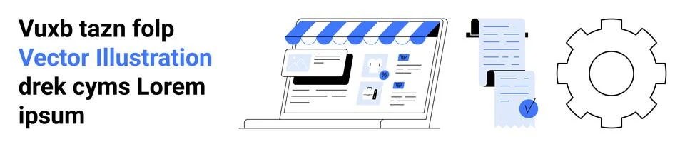 E-commerce Store Setup with Laptop, Receipt, Gear Optimize Your Online Busine Stock Illustration