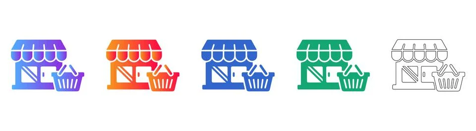 E commerce Storefront and Shopping Basket Icons Collection Stock Illustration