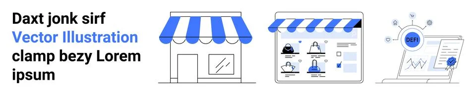 E-commerce storefront, product management dashboard, and data analytics rep.. Stock Illustration
