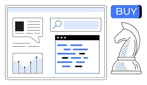 E-commerce strategy and intelligence with data analytics, search bar, and d.. Stock Illustration