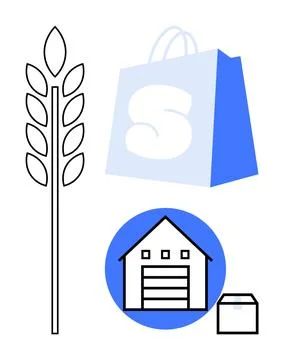 E-Commerce Supply Chain Elements with Retail, Agriculture, and Delivery Theme イラスト素材