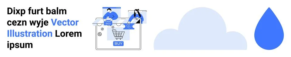 E-commerce Team Collaborating Online, Cloud Storage, SaaS Icons in Blue Stock Illustration