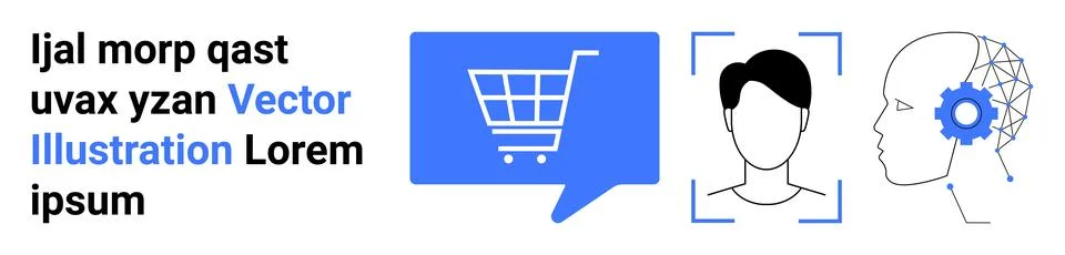 E-commerce Technology and AI Interface Elements for Modern Websites and Apps Stock Illustration