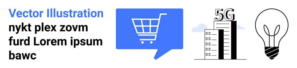E-commerce, Technology, and Innovation Concept with Shopping Cart, 5G Netwo.. Stock Illustration