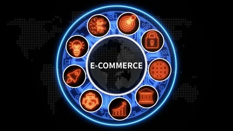 E-Commerce Technology Concept with Digital Business and Global Online Shopping Stock Footage 340332615