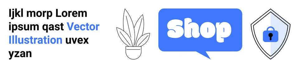 E-commerce Themes with Security and Shopping Elements in Minimalist Design Stock Illustration