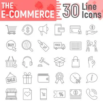 E commerce thin line icon set, Online store signs Stock-Illustration