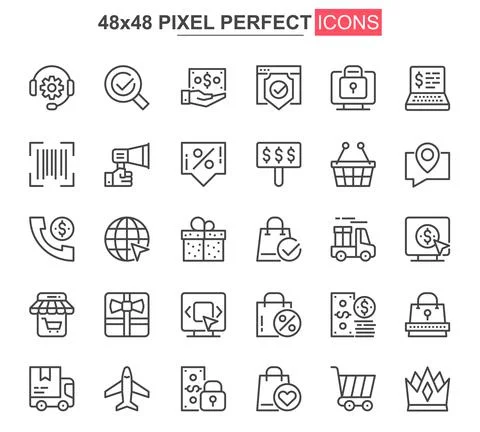 E-commerce thin line icon set. Stock Illustration