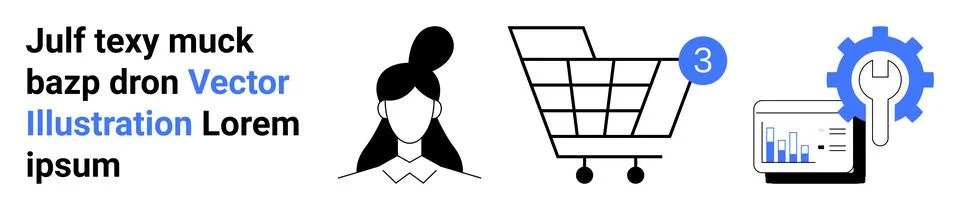E-commerce Tools and Services with Shopping Cart, Analytics, and Customer S.. Illustrazione stock