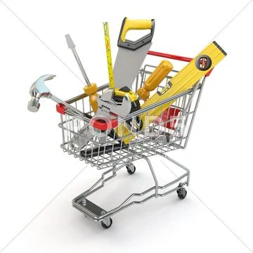 E-commerce. tools and shopping cart Stock Illustration