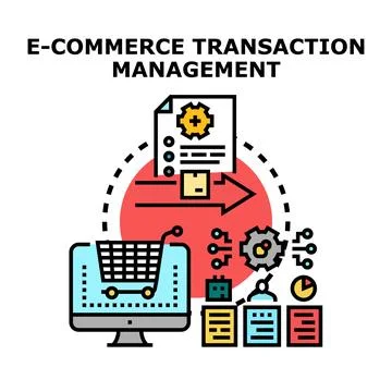E commerce transaction management concept illustrating online shopping Stock Illustration