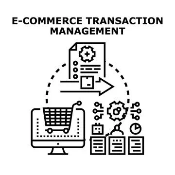 E commerce transaction management concept illustrating online shopping Stock Illustration