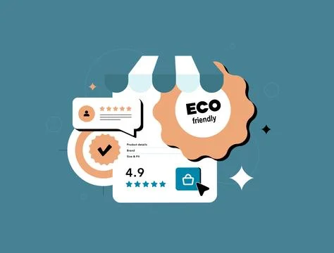 E-commerce UI - trust and sustainability badges strategy. Includes Eco Friendly Stock Illustration