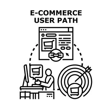 E commerce user path purchasing process journey Stock Illustration