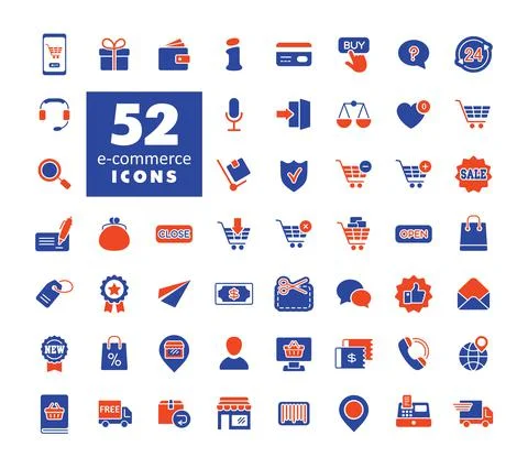 E-commerce vector glyph icons shopping and online Stock Illustration