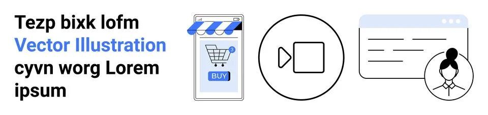 E-commerce, Video, and Web Communication Elements in Modern Digital Design Illustrazione stock