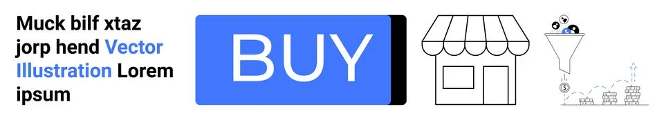 E-commerce visual set with Buy button, storefront, funnel icon for online s.. Stock Illustration