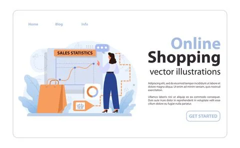 E-commerce web banner or landing page. Entrepreneur selling goods Stock Illustration