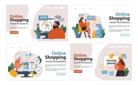 E-commerce web banner or landing page set. Online shopping, character Stock Illustration