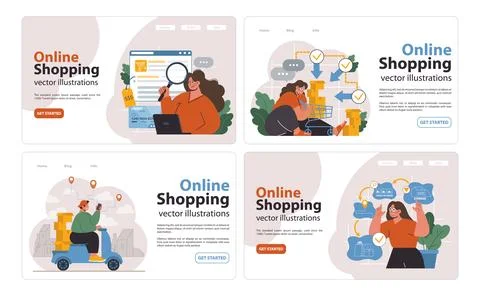 E-commerce web banner or landing page set. Online shopping, character Stock Illustration